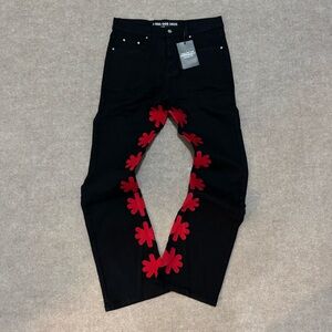 NEW Lost Shdws Denim Flare Pant Black and Red Size 34